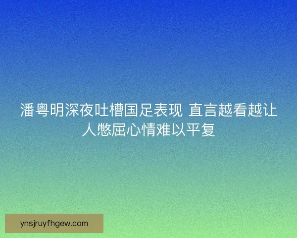潘粤明深夜吐槽国足表现 直言越看越让人憋屈心情难以平复