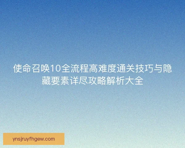 使命召唤10全流程高难度通关技巧与隐藏要素详尽攻略解析大全